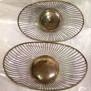 2 Vintage Oval Silver-Plated Bread/Fruit Wire Baskets Holiday, Dining Serveware